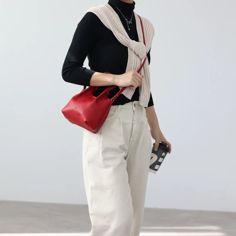 Pebbled Leather Crossbody Tote Bag
