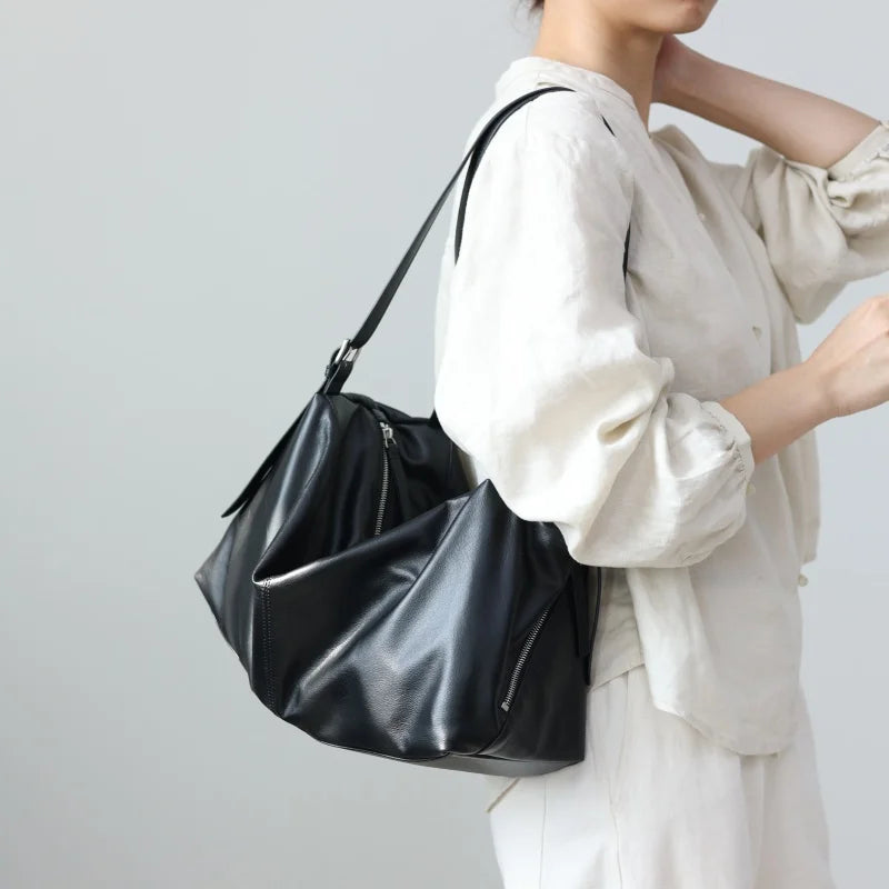 Leather Zip Shoulder Tote