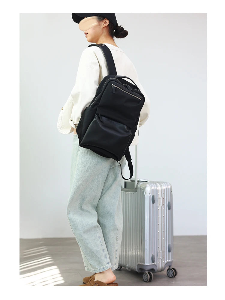 Laptop Nylon Leather Trim Backpack