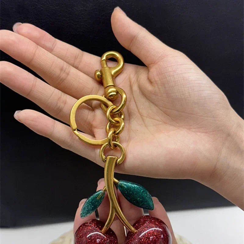 Leaf Crystal Cherry Bag Charm