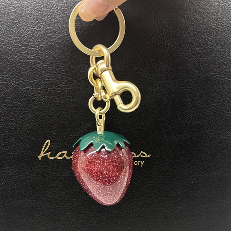 Crystal Strawberry Keychain Bag Charm
