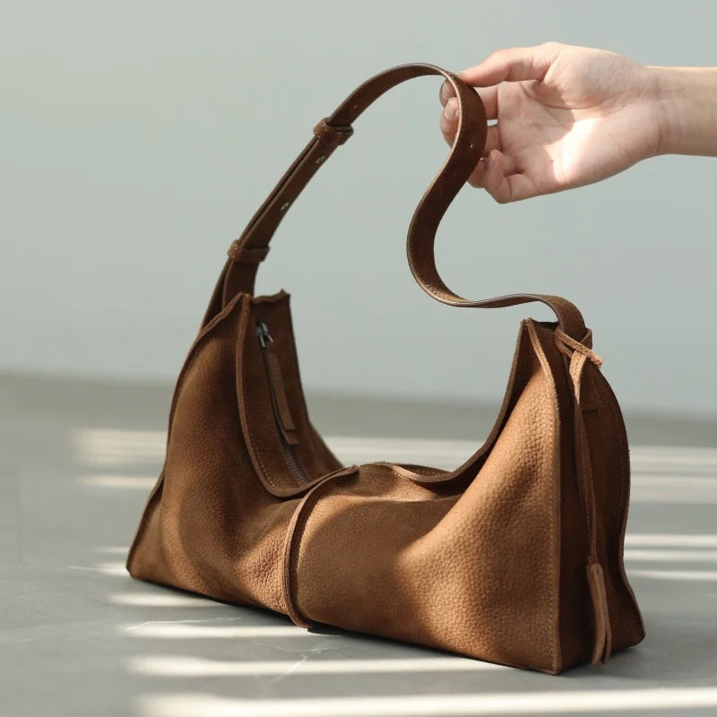 Suede Crescent Shoulder Bag