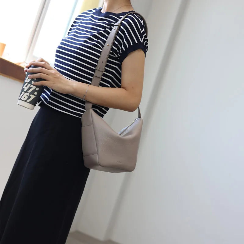 Curved Leather Shoulder Bag