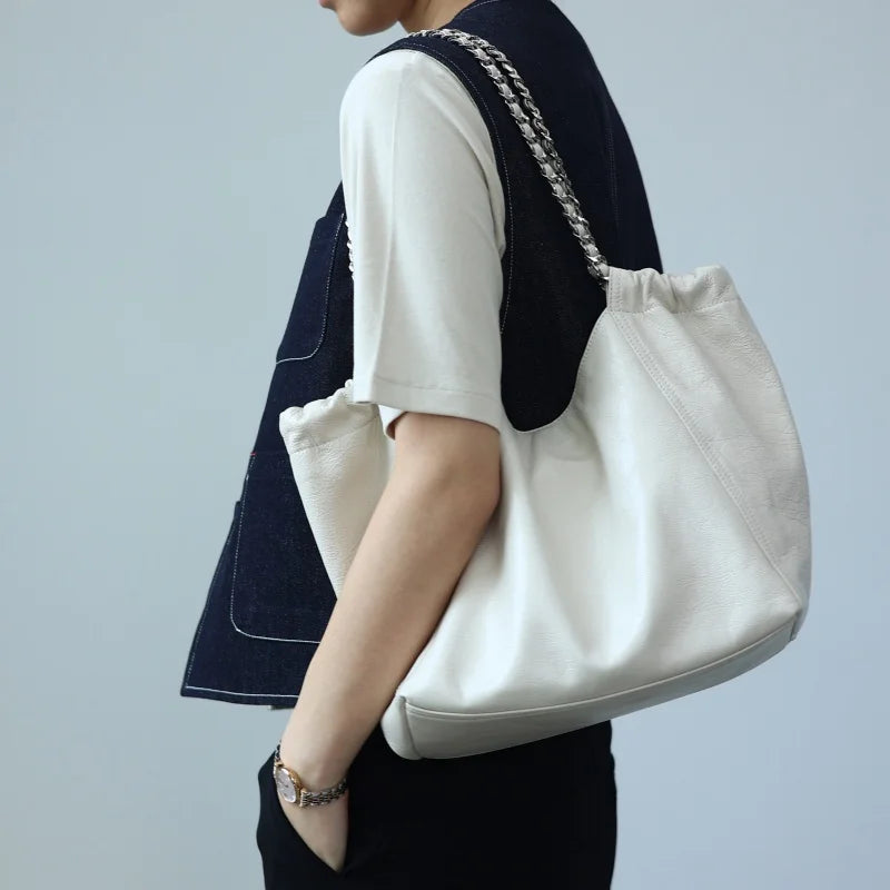 Leather Chain Shoulder Tote