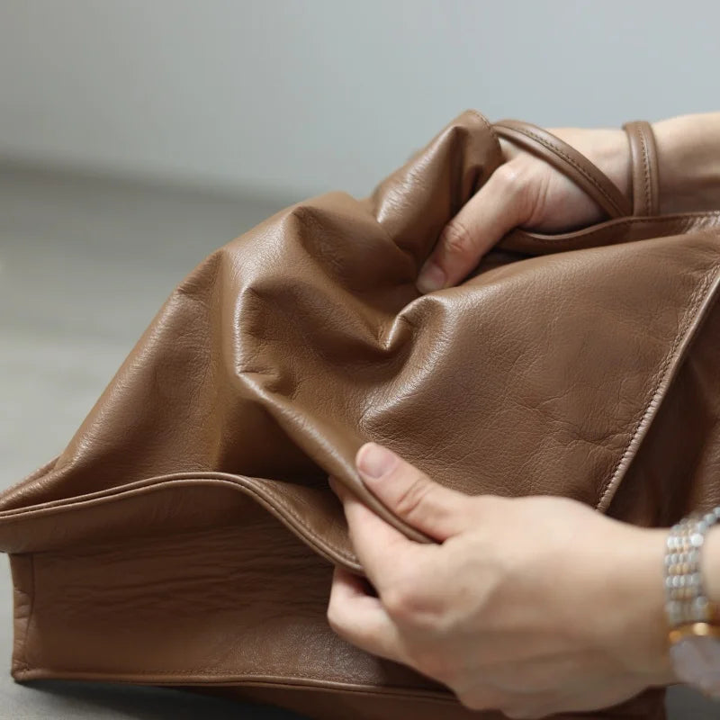 Zip Leather Pocket Shoulder Tote