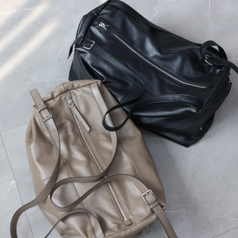 Leather Zip Shoulder Tote