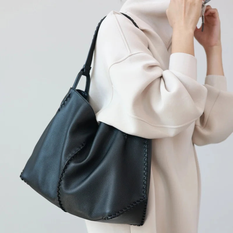 Woven Leather Shoulder Tote