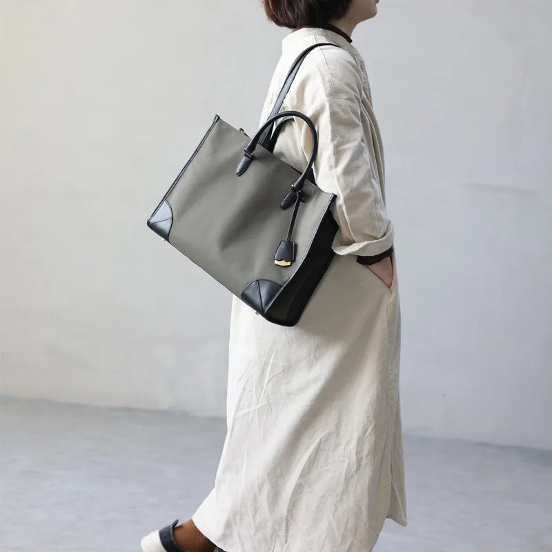 Nylon Leather Trim Work Tote