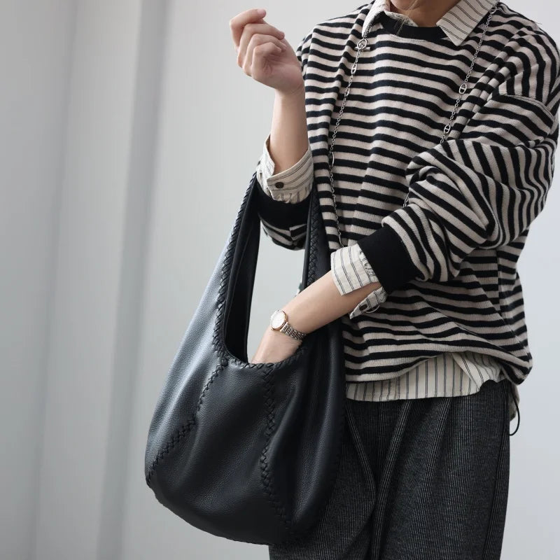 Woven Leather Hobo Bag