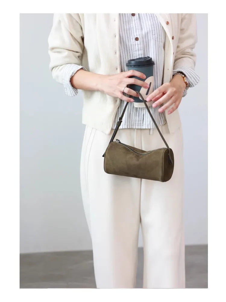 Leather Cylinder Shoulder Bag