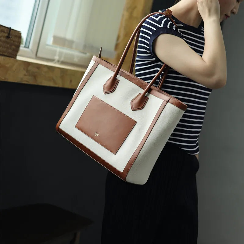 Canvas Leather Trim Tote