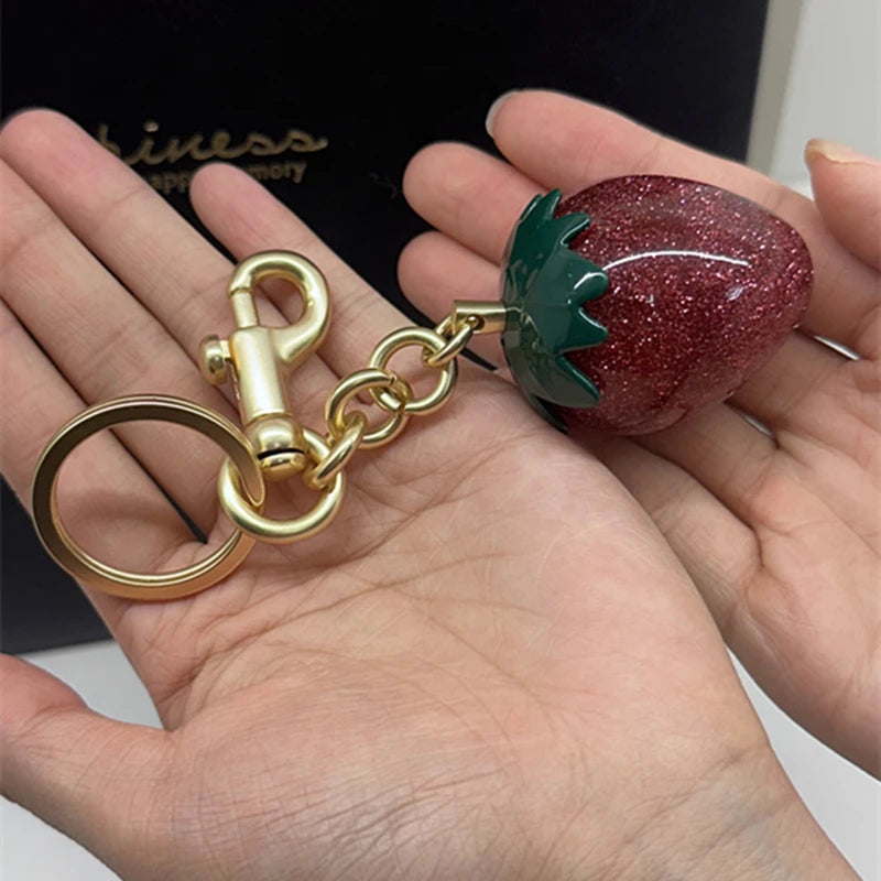 Crystal Strawberry Keychain Bag Charm
