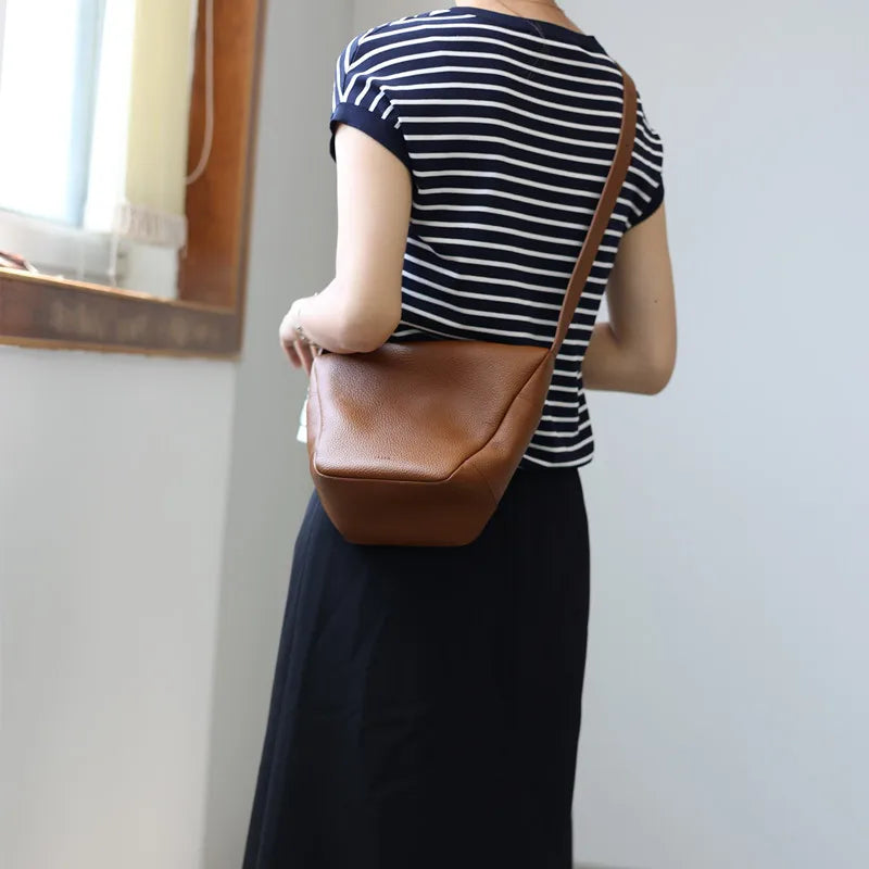 Curved Leather Shoulder Bag