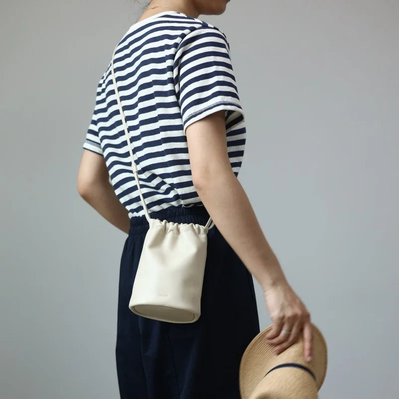 Leather Drawstring Shoulder Bag