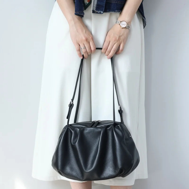 Ruched Leather Shoulder Bag