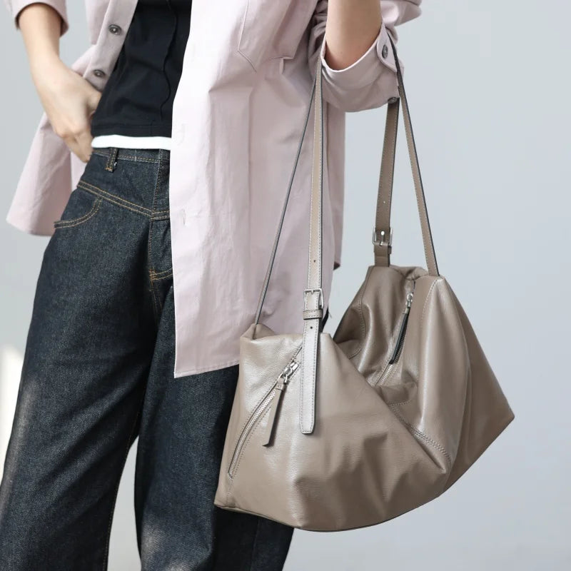 Leather Zip Shoulder Tote