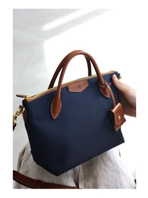 Nylon Leather Trim Crossbody Tote