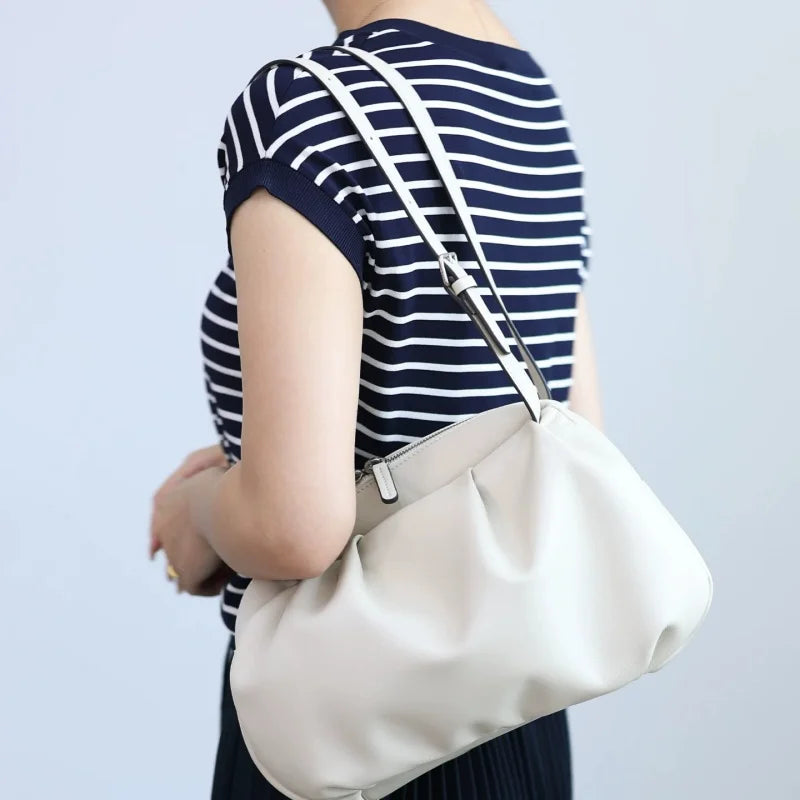 Ruched Leather Shoulder Bag