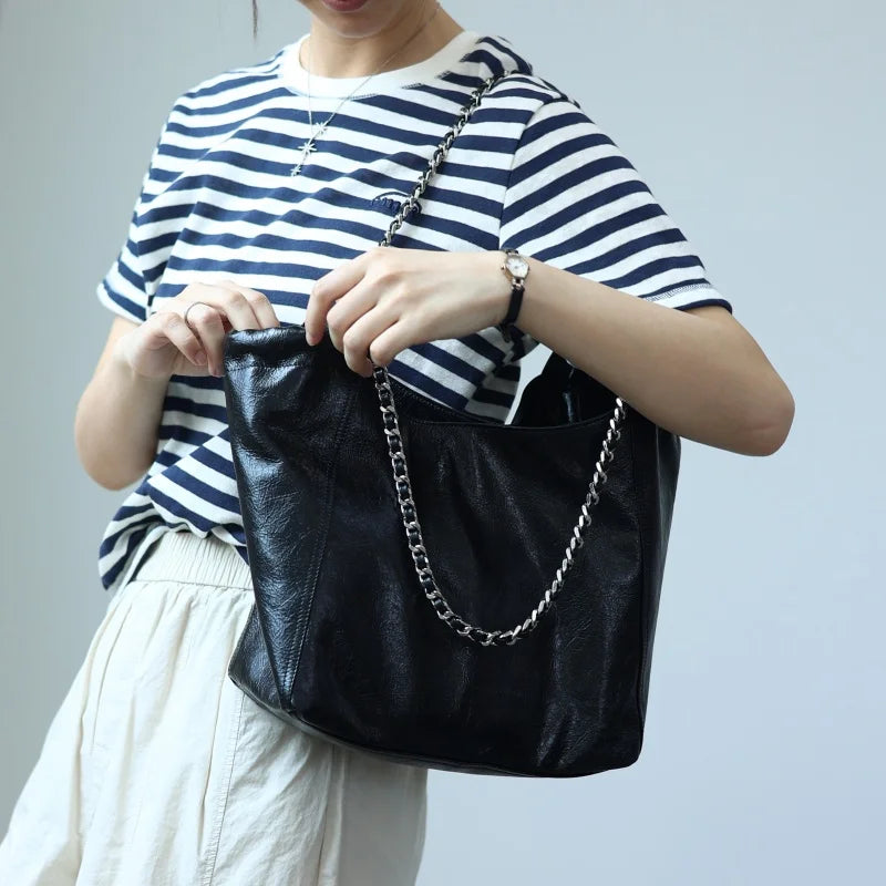 Leather Chain Shoulder Tote