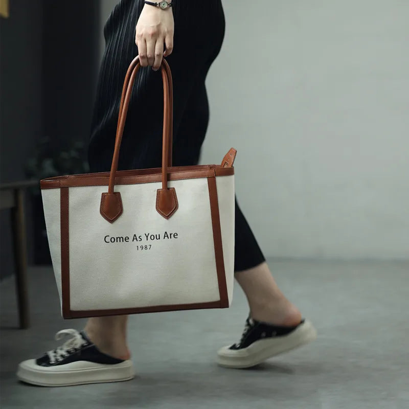 Canvas Leather Trim Tote