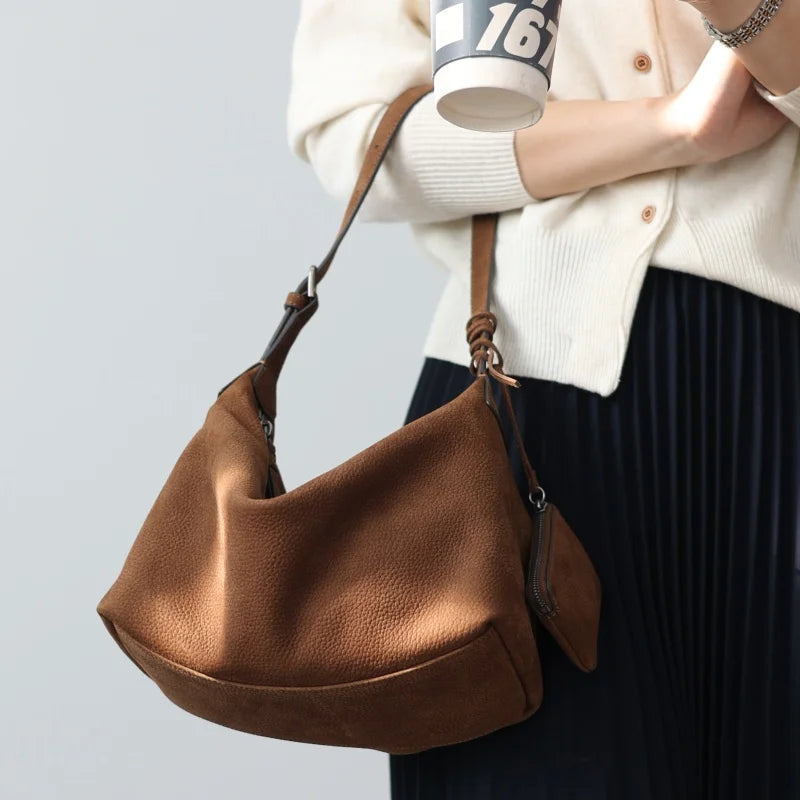 Suede Leather Crossbody Tote