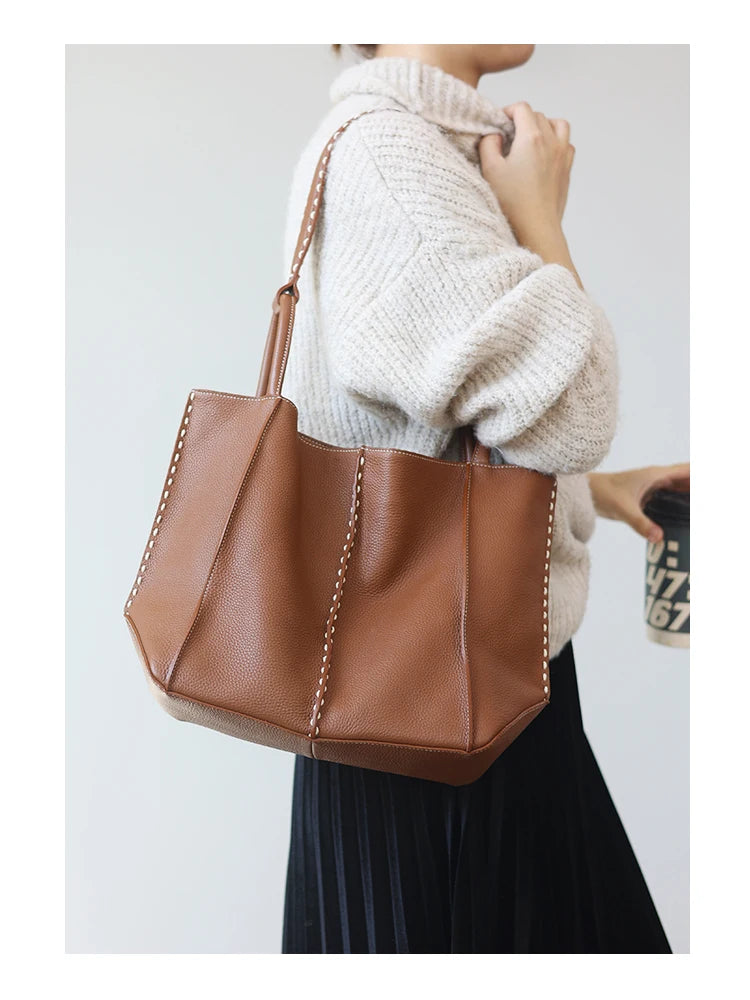 Studded Leather Shoulder Tote
