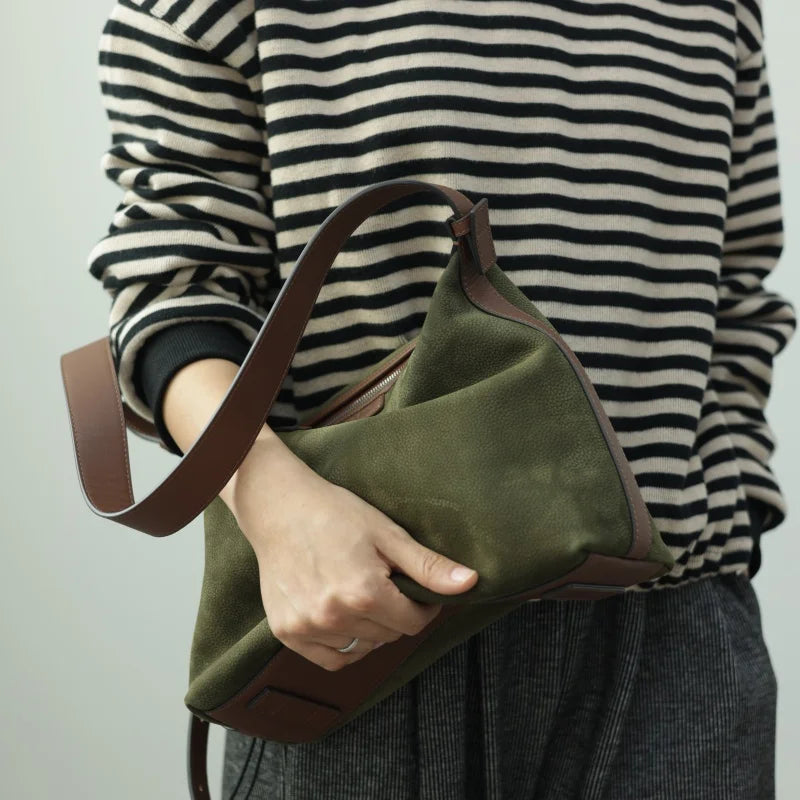 Suede Leather Trim Hobo Bag
