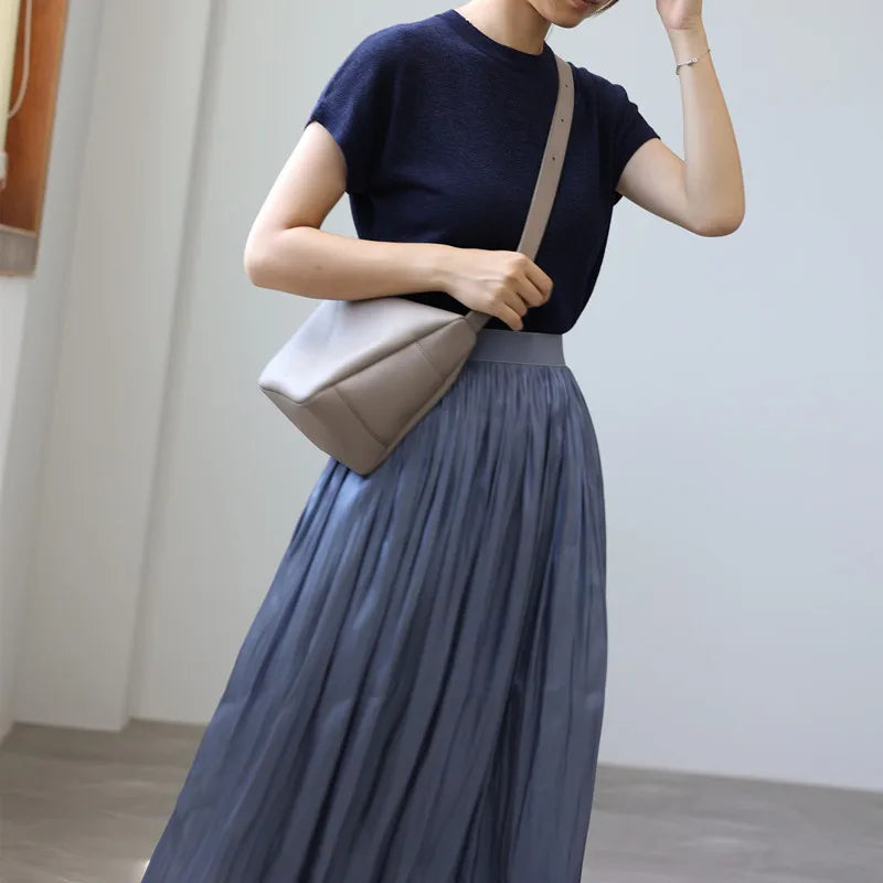Curved Leather Shoulder Bag