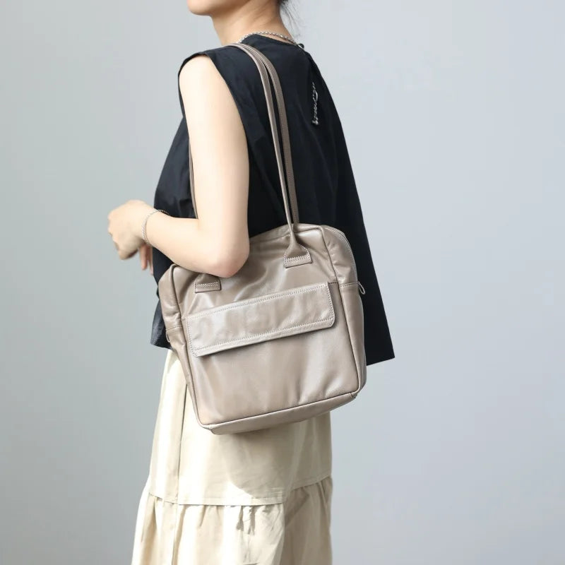 Leather Pocket Zip Tote