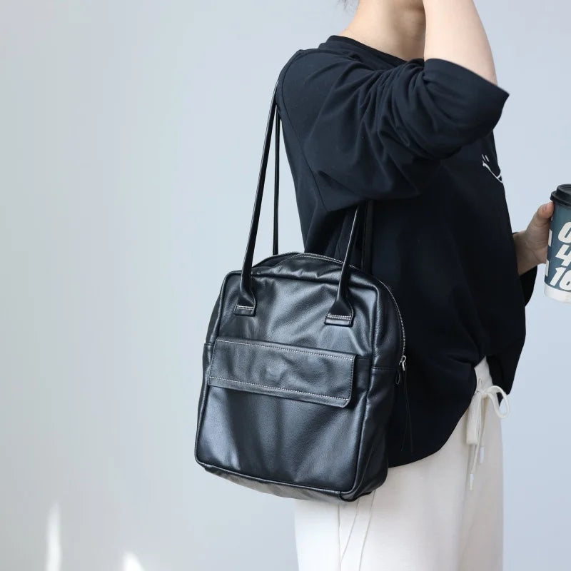 Leather Pocket Zip Tote