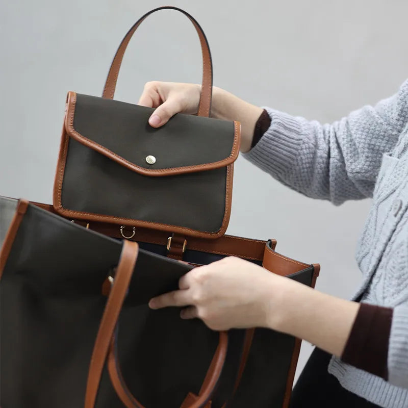 Nylon Leather Trim Work Tote