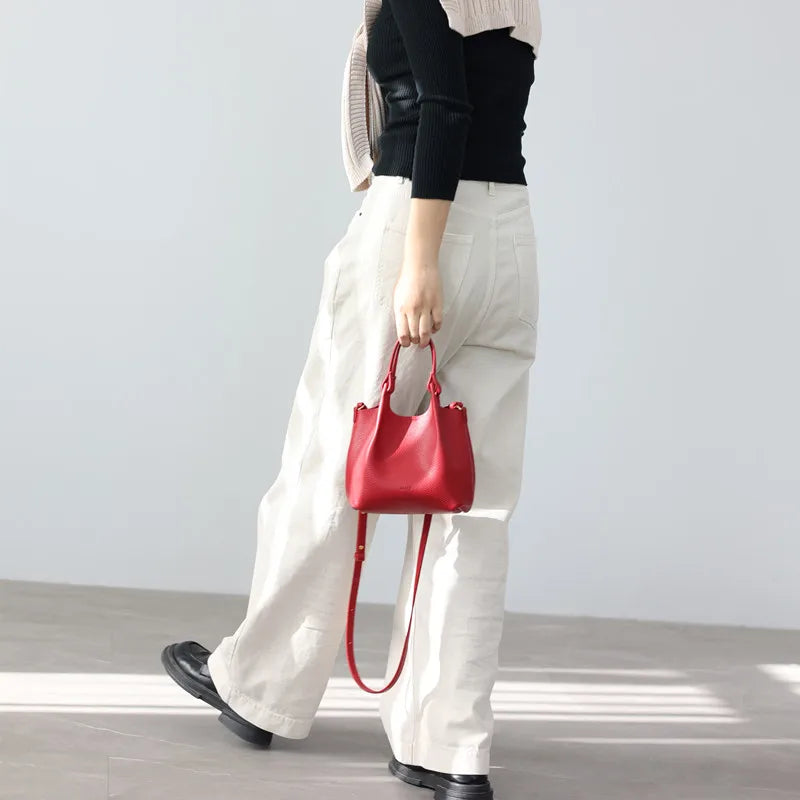 Pebbled Leather Crossbody Tote Bag