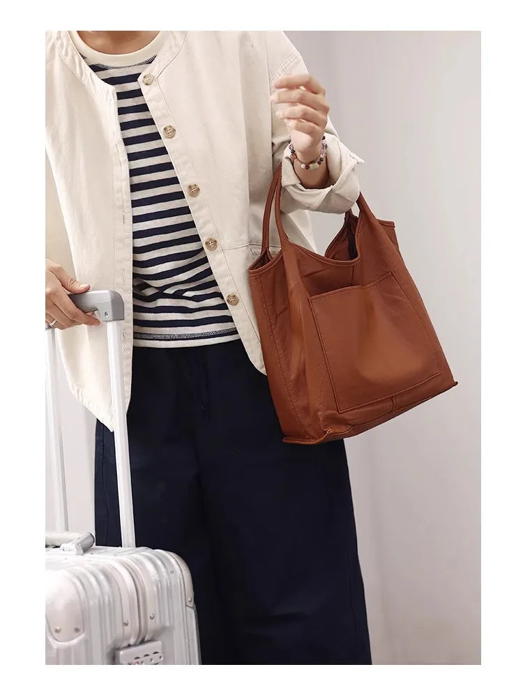 Leather Front Pocket Tote