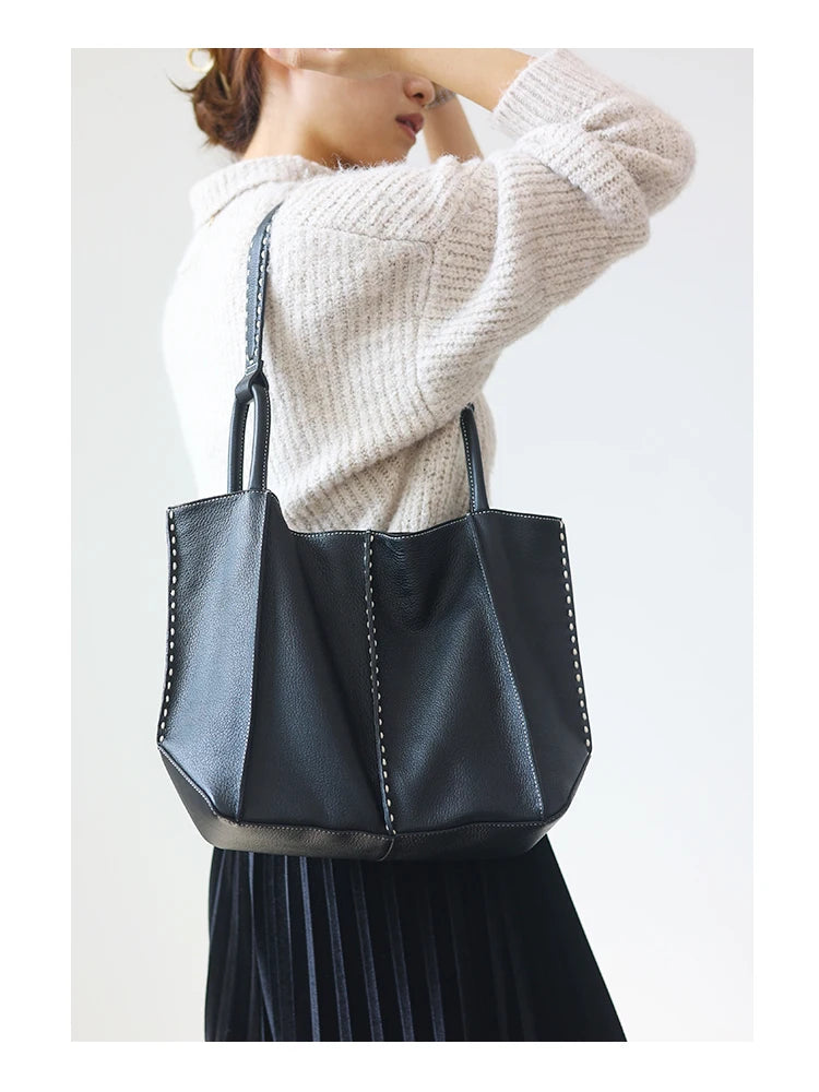Studded Leather Shoulder Tote