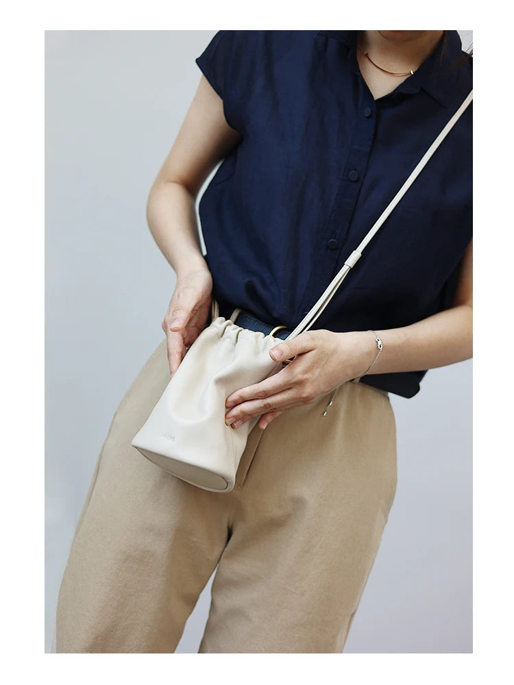 Leather Drawstring Shoulder Bag