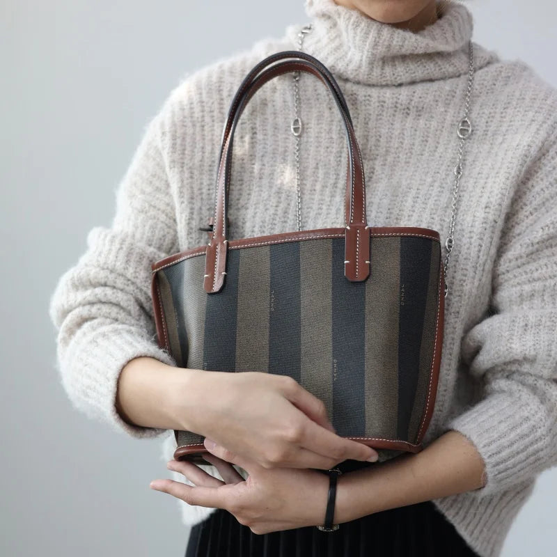 Striped Canvas Three Piece Tote Set