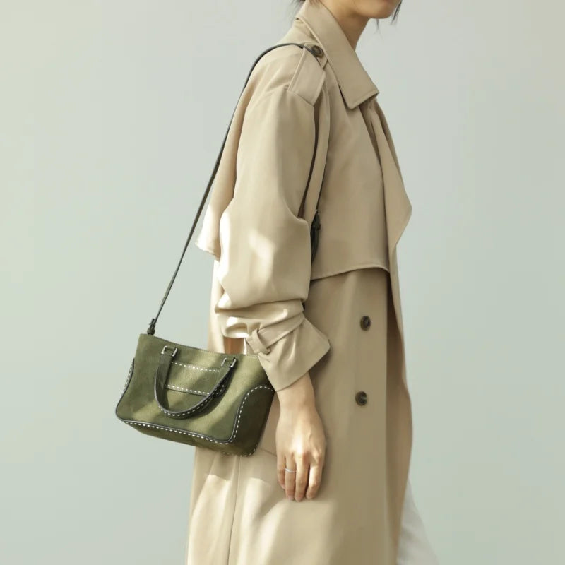 Suede Leather Trim Tote Bag