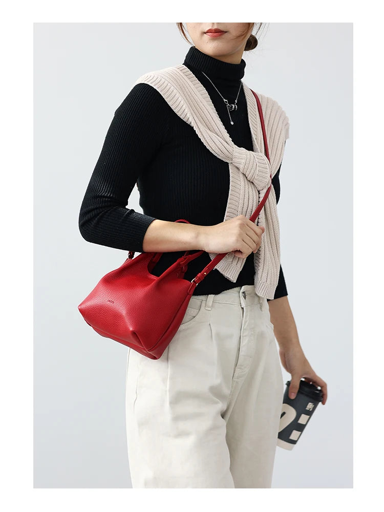 Pebbled Leather Crossbody Tote Bag