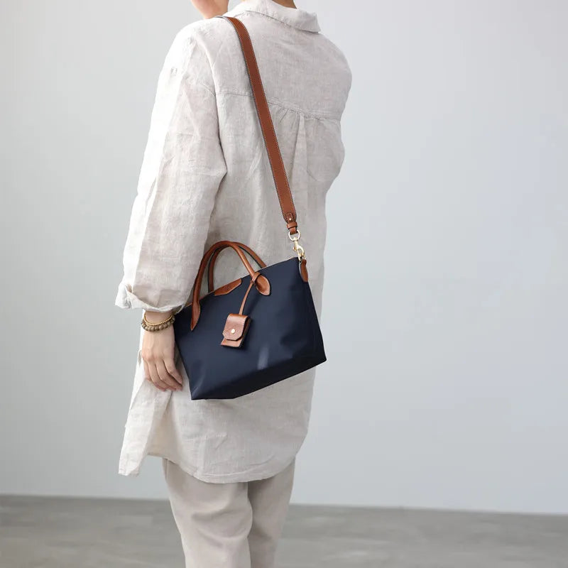 Nylon Leather Trim Crossbody Tote
