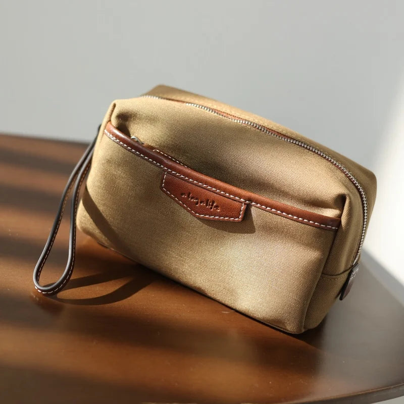Canvas Leather Trim Zip Pouch