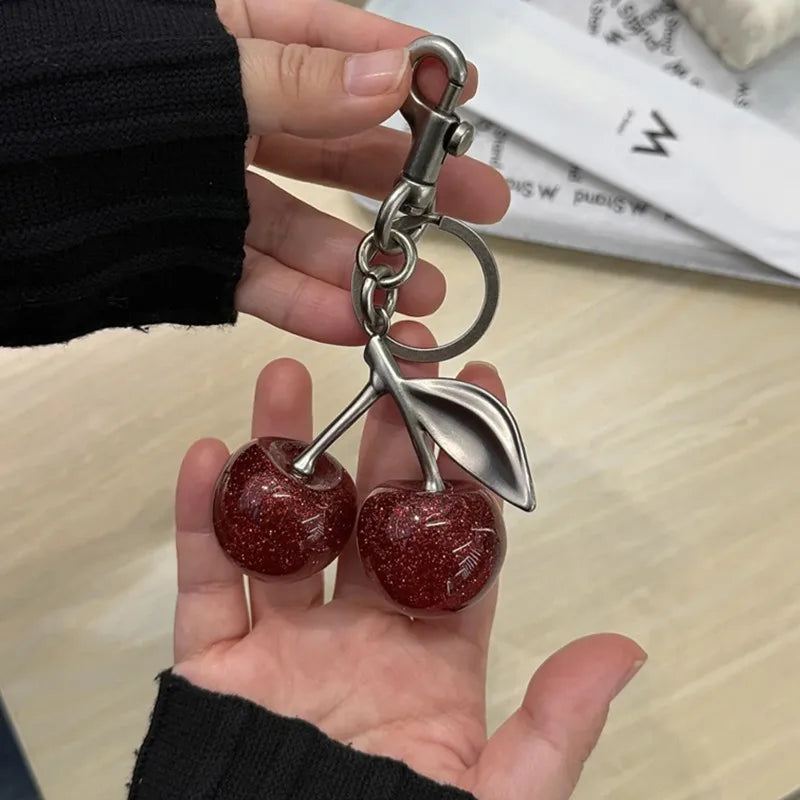 Glitter Cherry Keychain Bag Charm