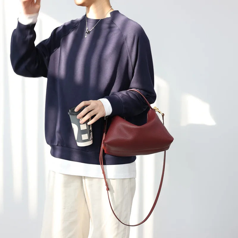 Pebbled Leather Crescent Bag