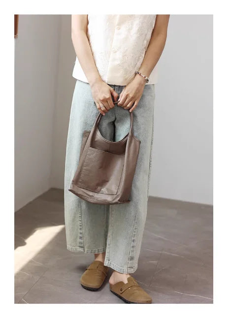 Leather Front Pocket Tote