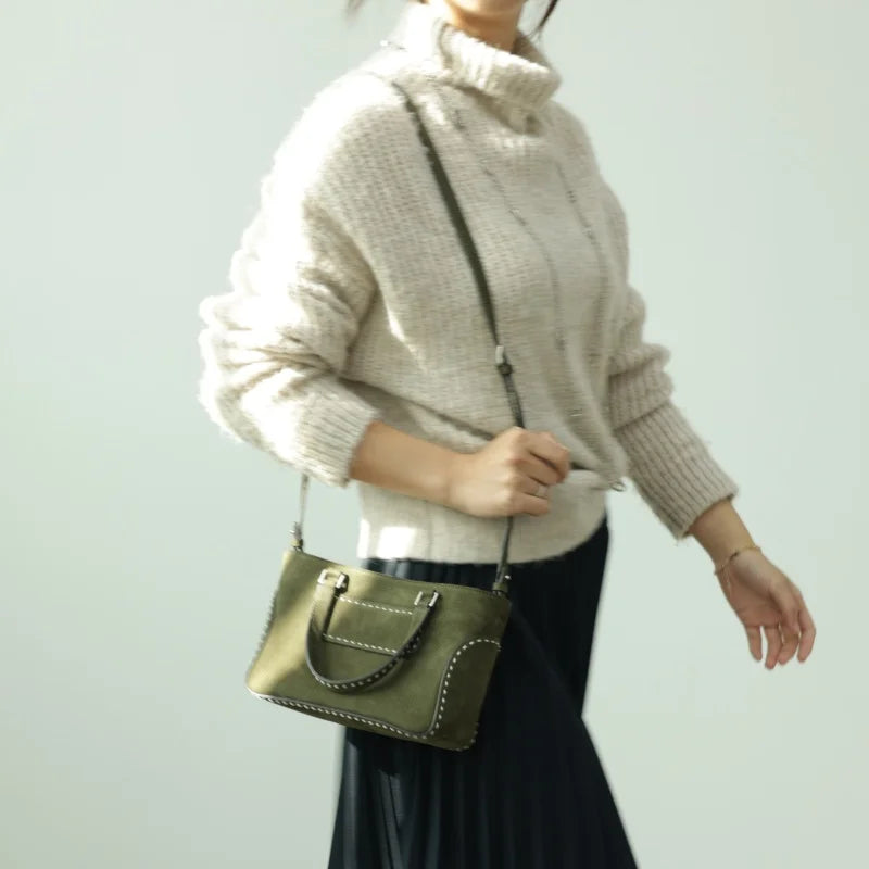 Suede Leather Trim Tote Bag
