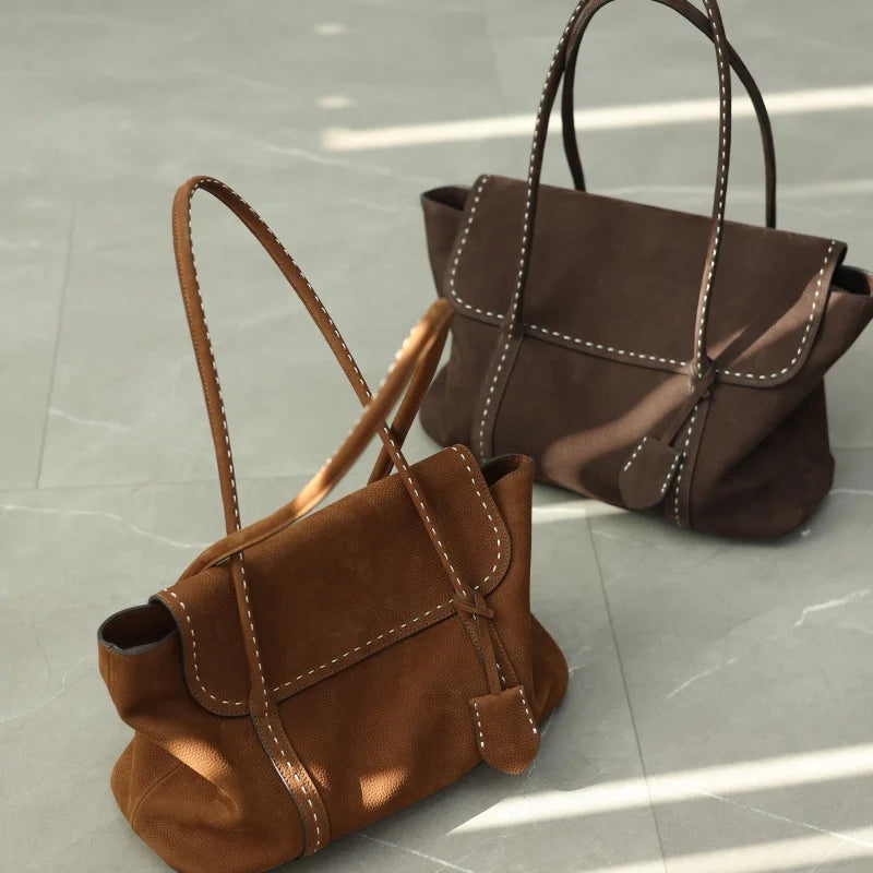 Suede Leather Trim Tote Set
