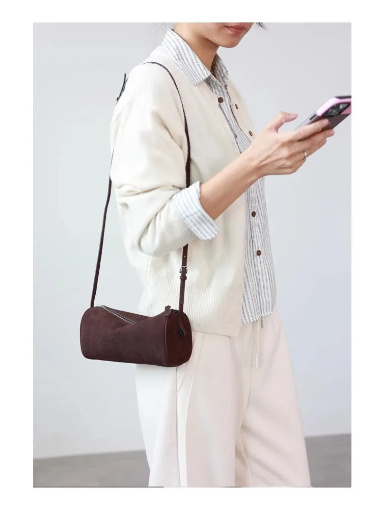 Leather Cylinder Shoulder Bag