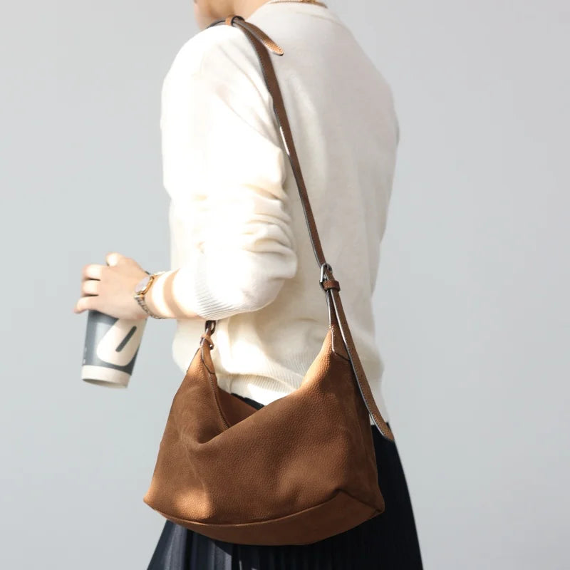 Suede Leather Crossbody Tote
