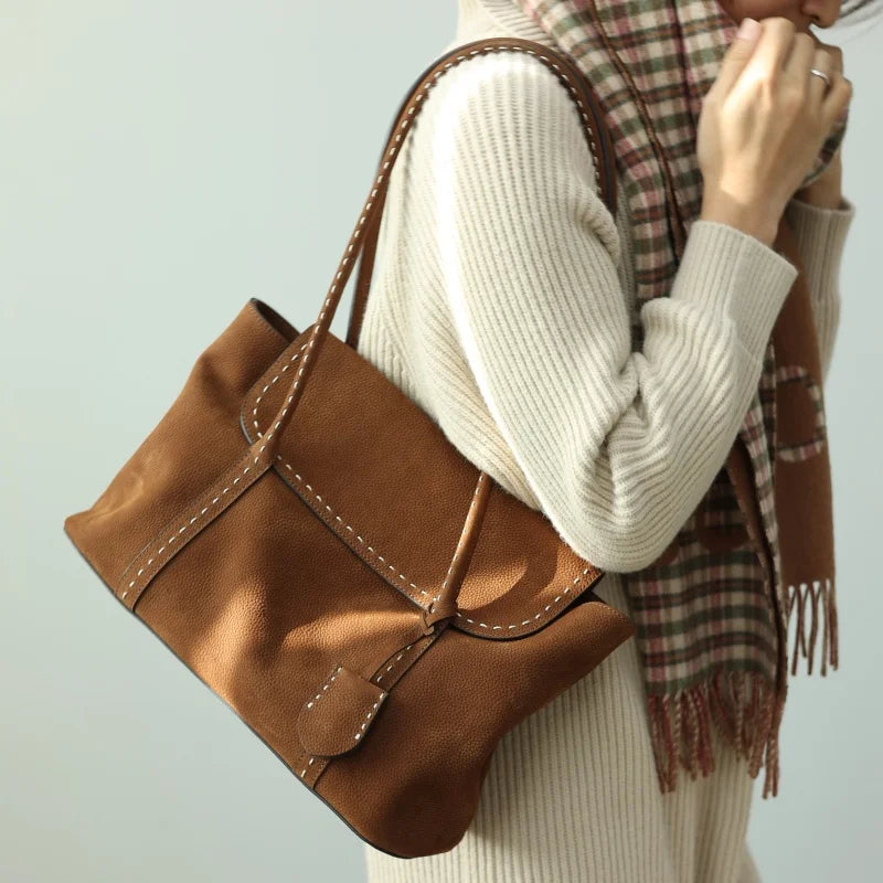 Suede Leather Trim Tote Set