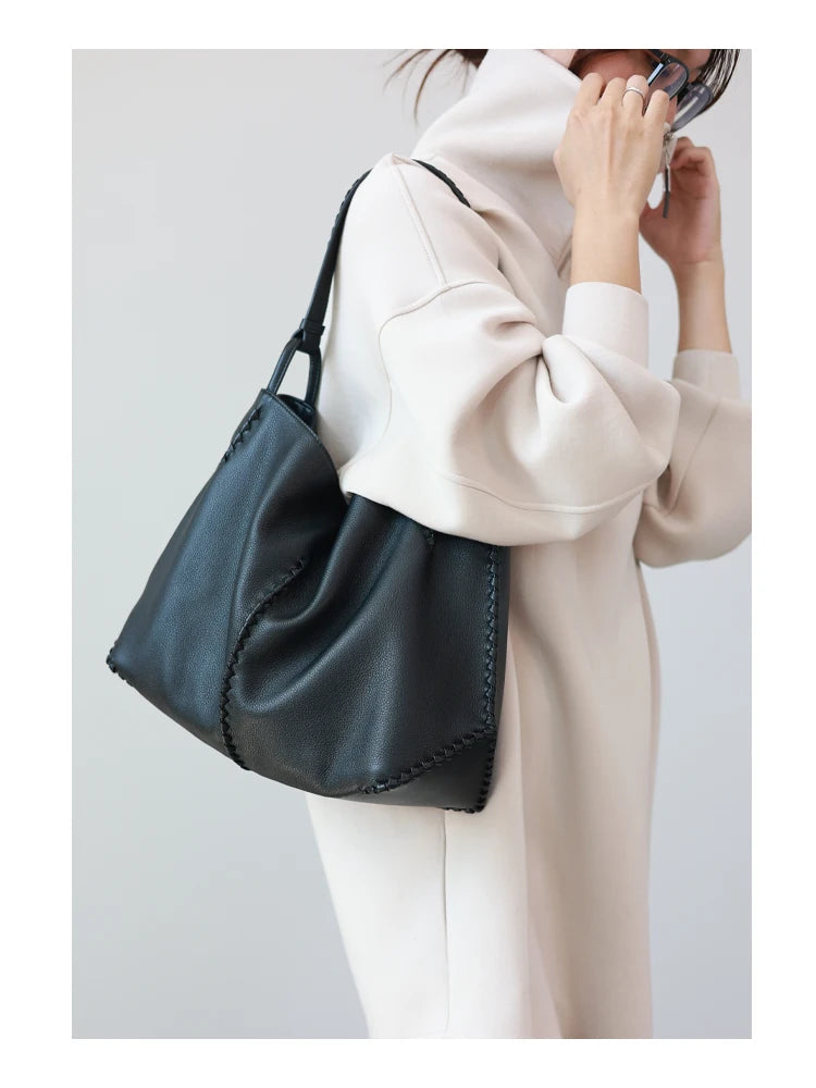 Woven Leather Shoulder Tote