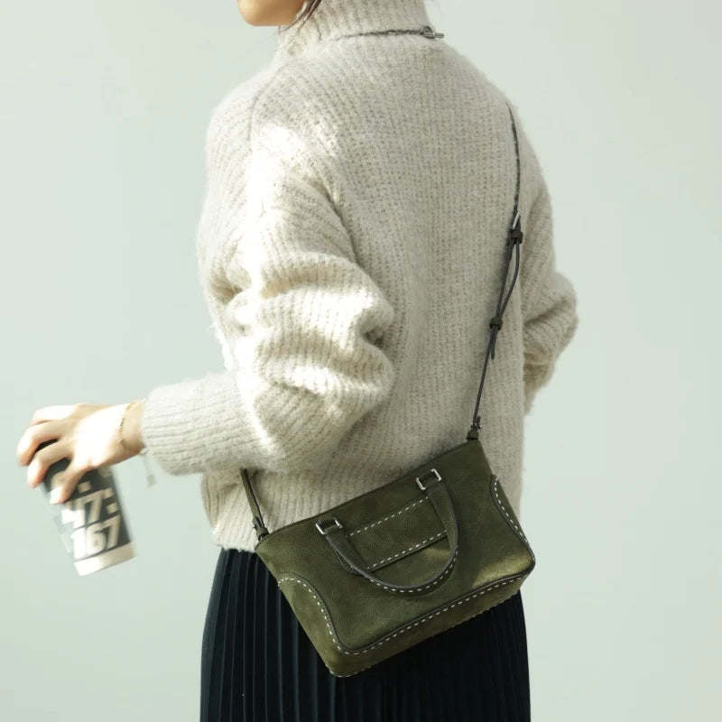 Suede Leather Trim Tote Bag
